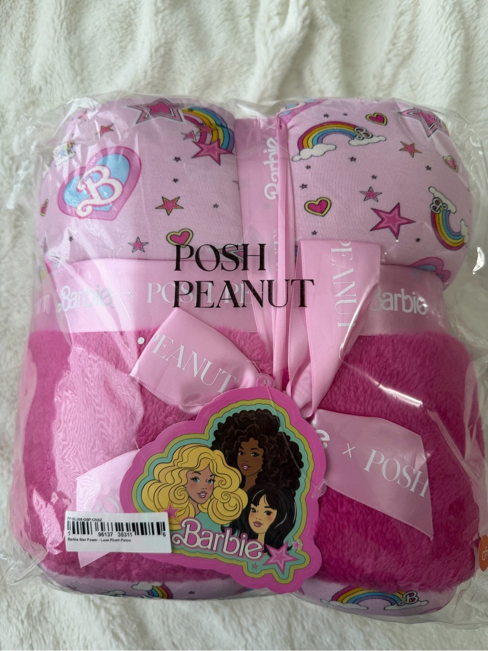 Barbie x Posh Peanut Star Barbie Pink Plush Patoo Blanket Set Limited Edition